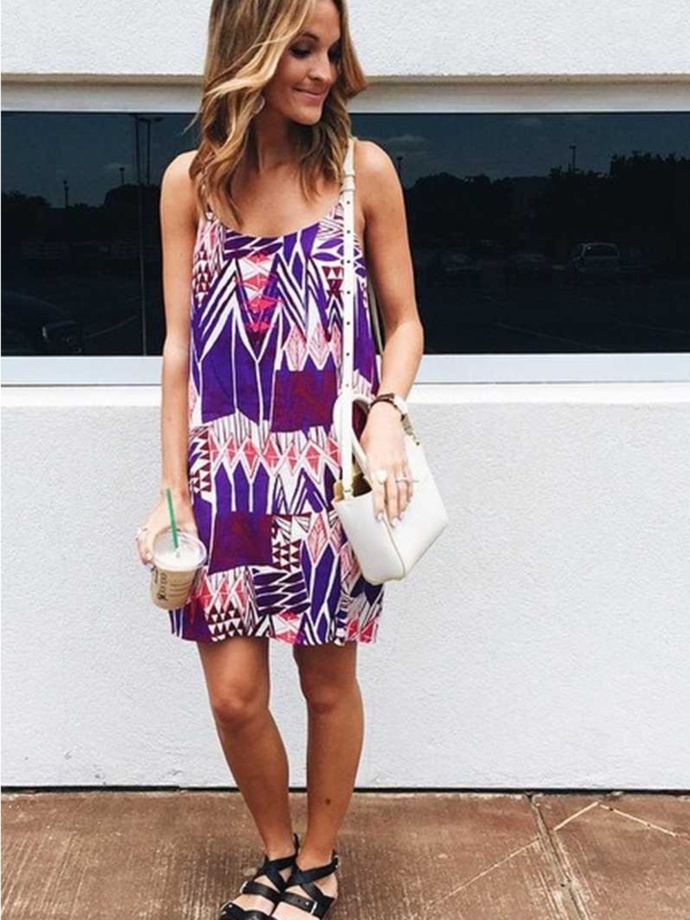 Everly Purple & Pink Geometric Mini Slip Dress